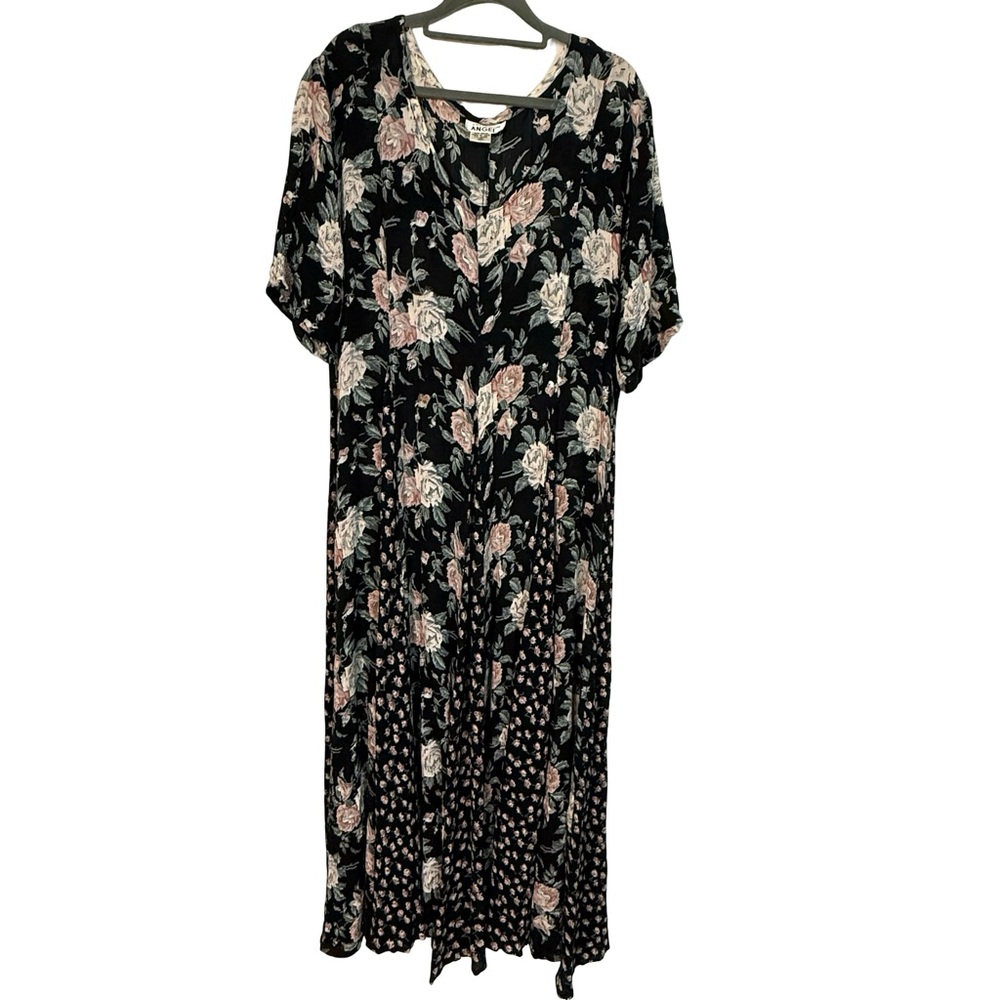 American Angel Floral Maxi Dress Black Pink Grunge Cottagecore Size L